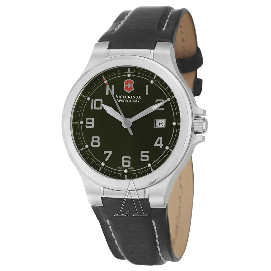 Swiss Army Watchband Peak ll Leather Black White Stitched Padded Mens/Large