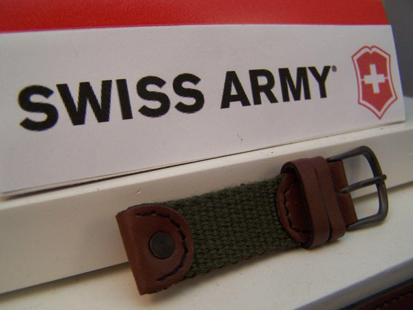 Swiss Army Watchband Cavalry Ladies 16mm Nylon Green, Brown Leather. w/Rivets