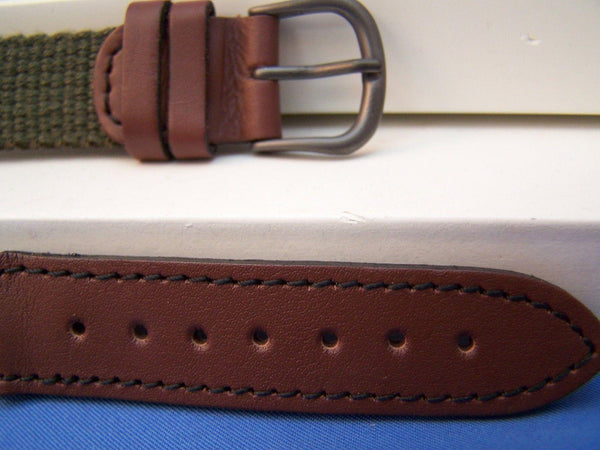 Swiss Army Watchband Cavalry Ladies 16mm Nylon Green, Brown Leather. w/Rivets