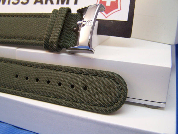 Swiss Army watchband Infantry Military Green 22mm Fabric Mesh / Leather w/Pins