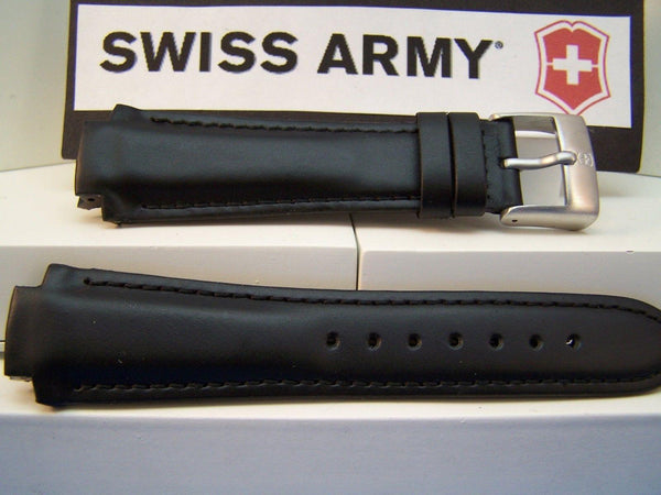 Swiss Army Watchband Excursion Mens Black Leather Watchband / Strap w/Pins