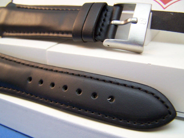 Swiss Army Watchband Excursion Mens Black Leather Watchband / Strap w/Pins