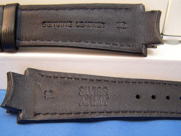 Swiss Army Watchband Excursion Mens Black Leather Watchband / Strap w/Pins