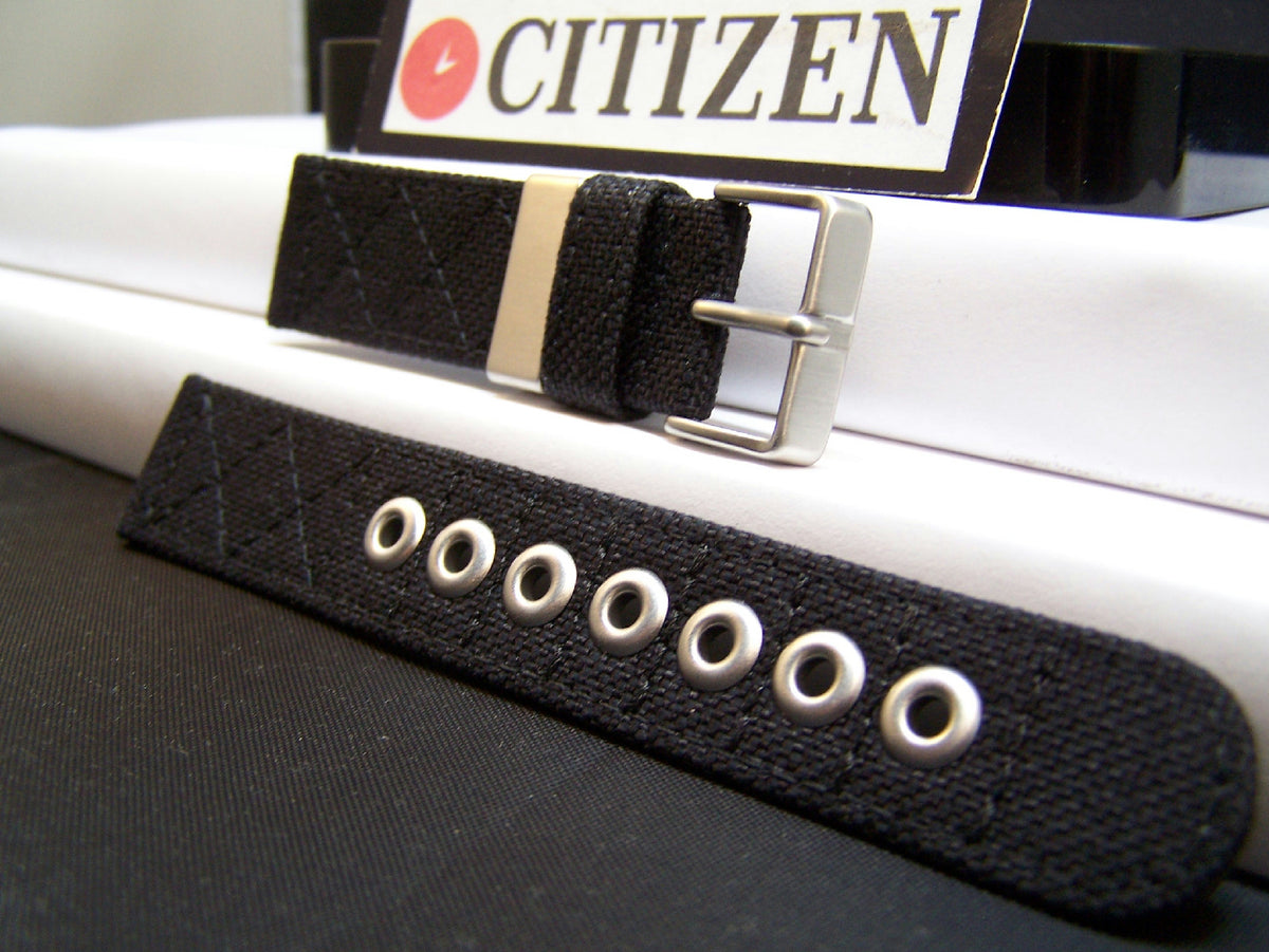 Citizen Watchband BM6400 21mm Black Thick Stitched Fabric With Metal Eyelets