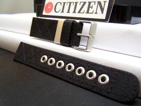 Citizen Watchband BM6400 21mm Black Thick Stitched Fabric With Metal Eyelets