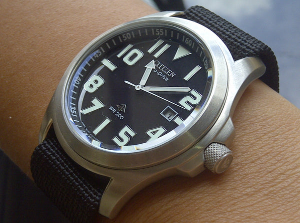 Citizen Watchband BM6400 21mm Black Thick Stitched Fabric With Metal Eyelets