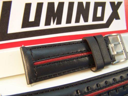 Luminox Watchband F-22Raptor 24mm Padded Leather Strap w/Red Center Strip