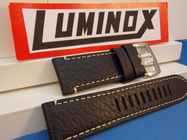 Luminox WatchBand Series 1860 Black Strap. Leather/White Stitching. 26mm
