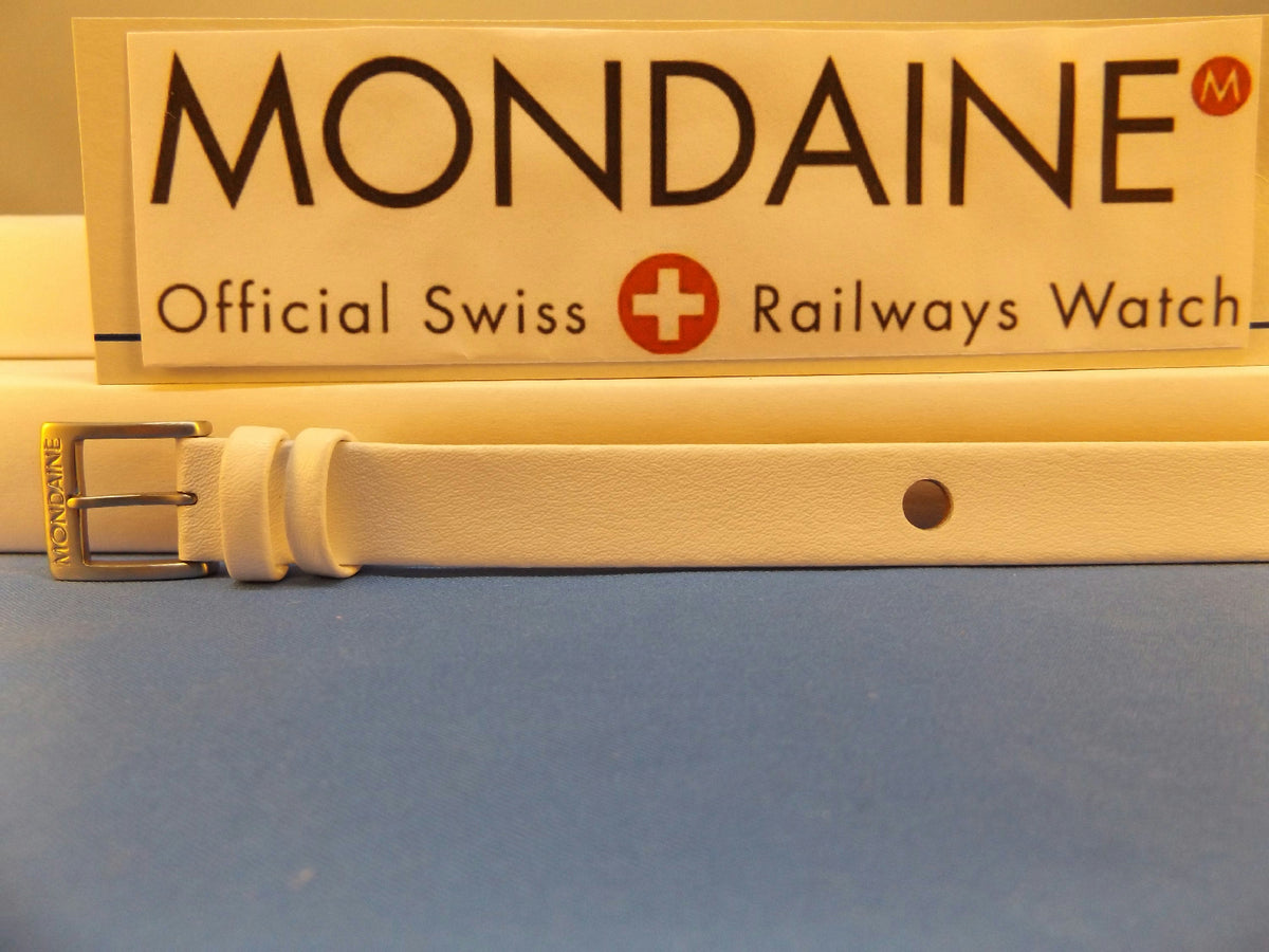 Mondaine watchband White One Piece 14mm WideLeather Loop Thru w/Logo Bkle