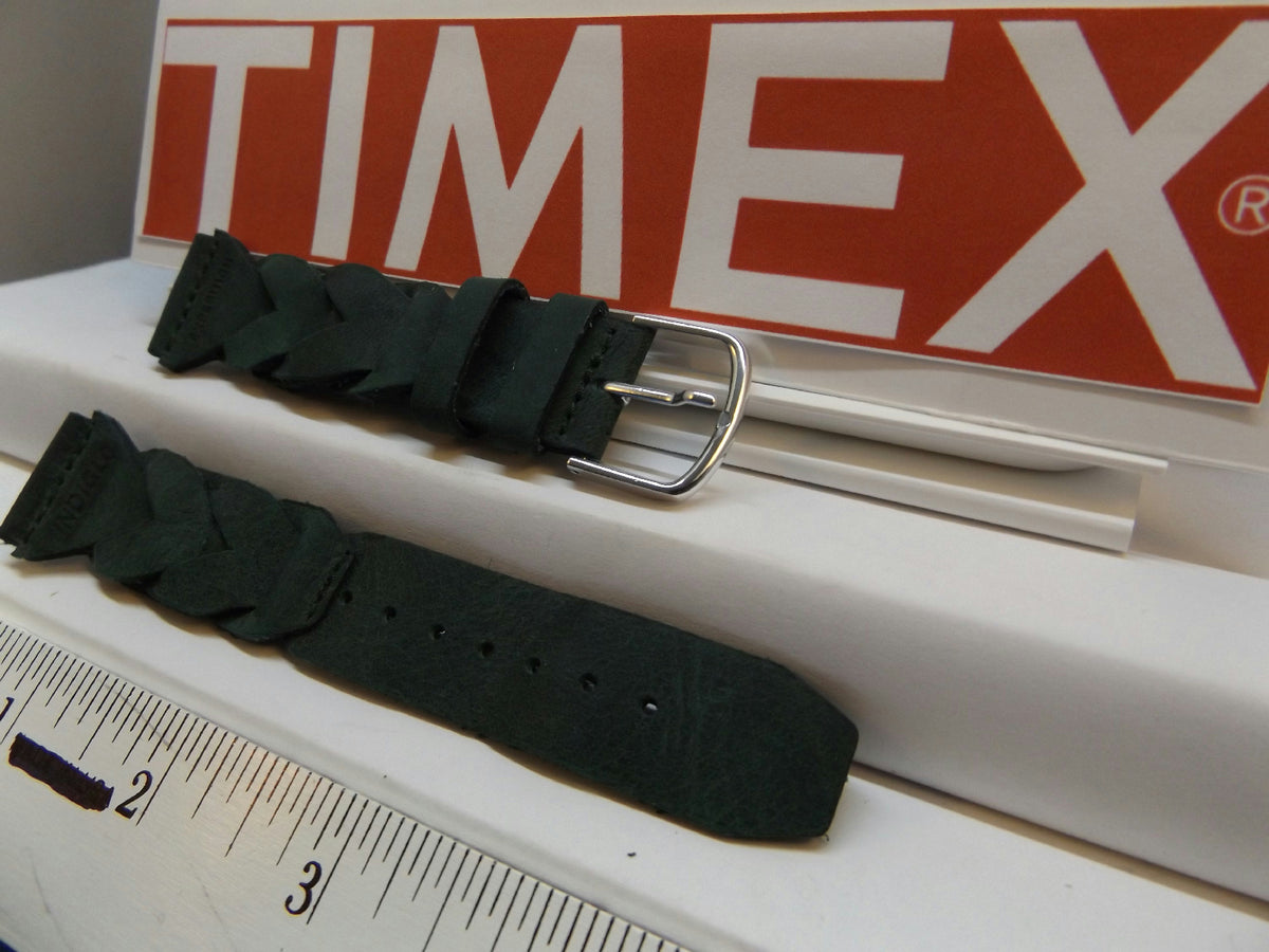 Timex watchband Braided Green 20mm Expedition Indiglo Leather Mens