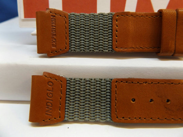 Timex watchband 19mm Gray/Brn Leather/Nylon Indiglo Expedition . Watchband