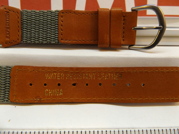 Timex watchband 19mm Gray/Brn Leather/Nylon Indiglo Expedition . Watchband