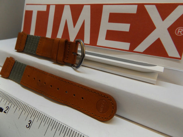 Timex watchband 19mm Gray/Brn Leather/Nylon Indiglo Expedition . Watchband