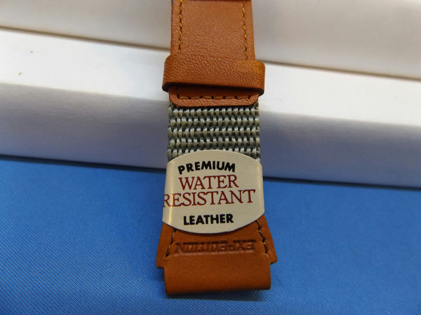 Timex watchband 19mm Gray/Brn Leather/Nylon Indiglo Expedition . Watchband