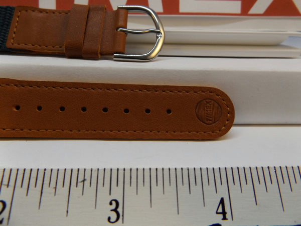 Timex watchband 19mm Brn/Teal Leather/Nylon Indiglo Expedition .Watchband