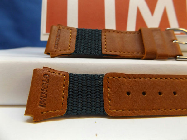 Timex watchband 19mm Brn/Teal Leather/Nylon Indiglo Expedition .Watchband