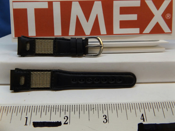 Timex watchband 16mm Blk/Gray Leather/Nylon Ladies . Watchband