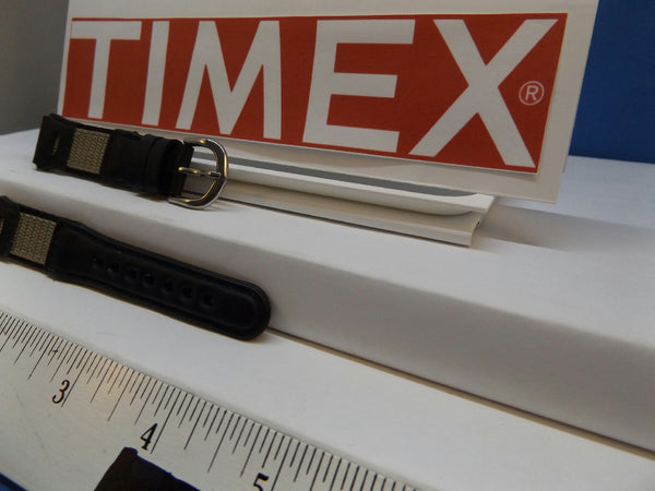 Timex watchband 16mm Blk/Gray Leather/Nylon Ladies . Watchband