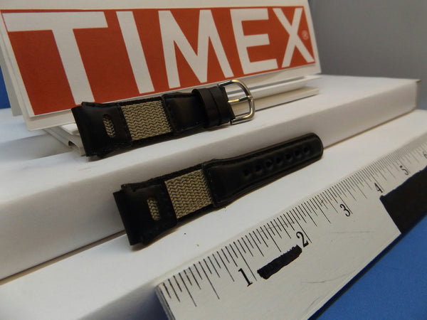 Timex watchband 16mm Blk/Gray Leather/Nylon Ladies . Watchband