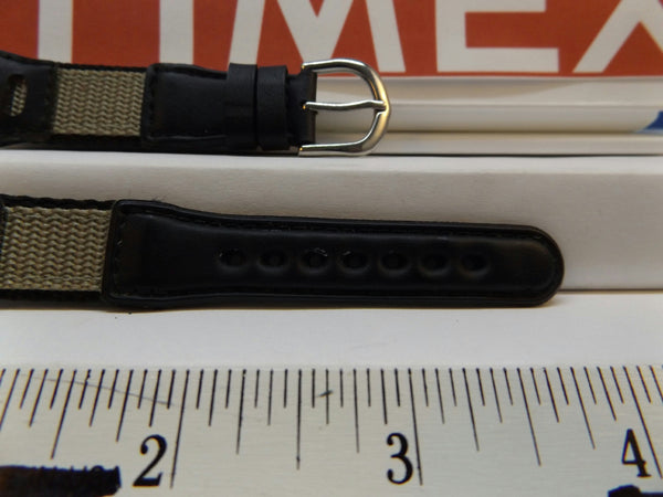 Timex watchband 16mm Blk/Gray Leather/Nylon Ladies . Watchband