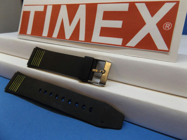 Timex watchband 19mm Black:Yellow Stripes Mans Resin Sport . Watchband