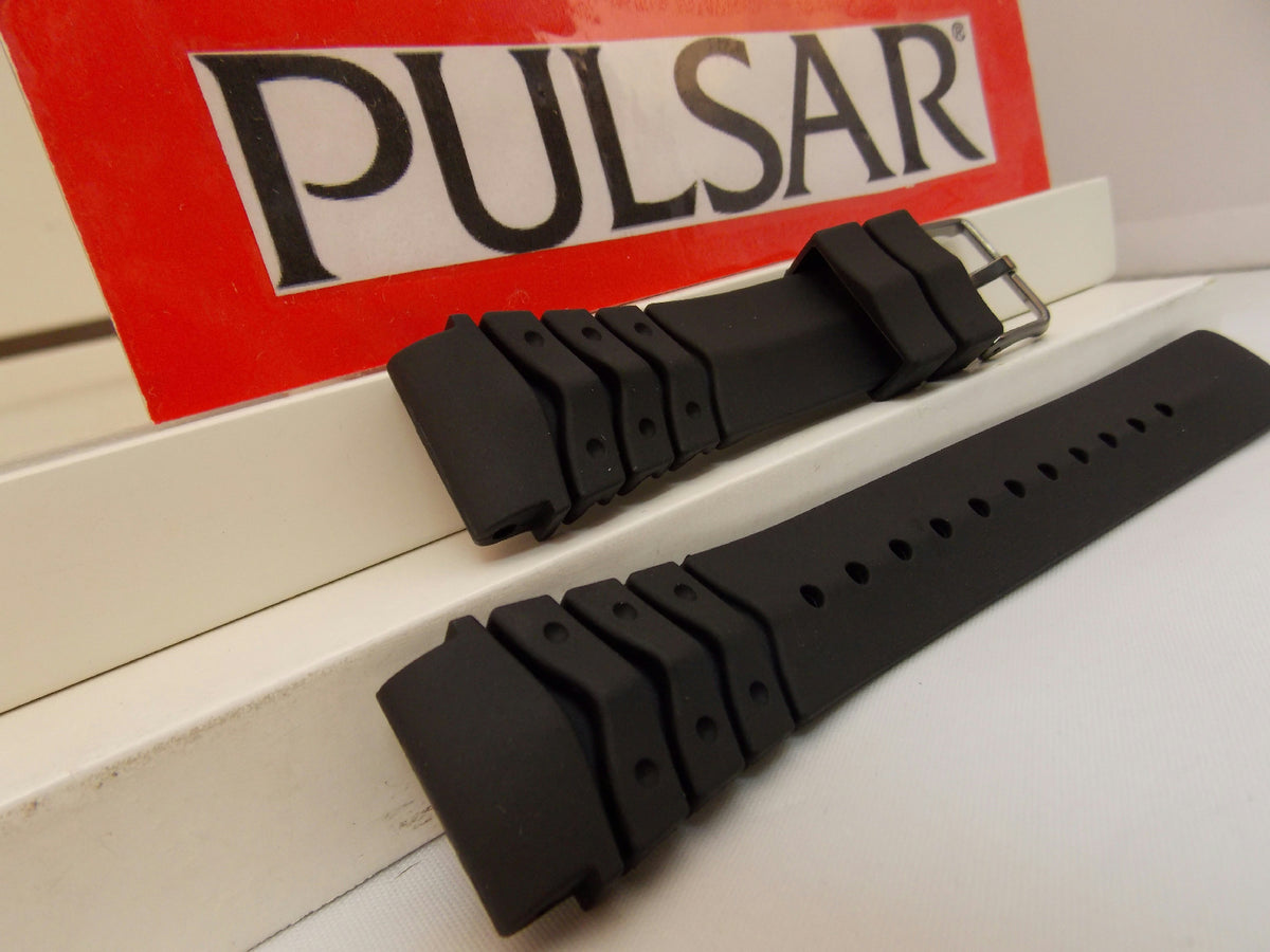 Pulsar watchband PW3003 20mm Black Resin Divers Style . Watchband.