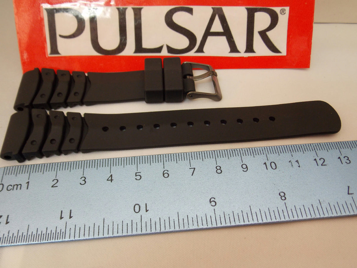 Pulsar watchband PW3003 20mm Black Resin Divers Style . Watchband.