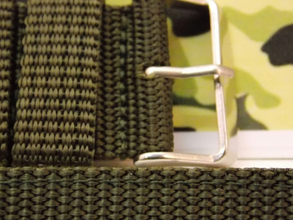Military Green 22mm Wide Nylon Stitch Reinforced  w/Pins.Washable Watchband