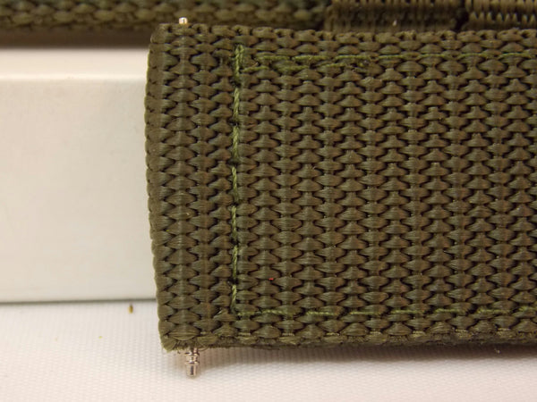 Military Green 22mm Wide Nylon Stitch Reinforced  w/Pins.Washable Watchband