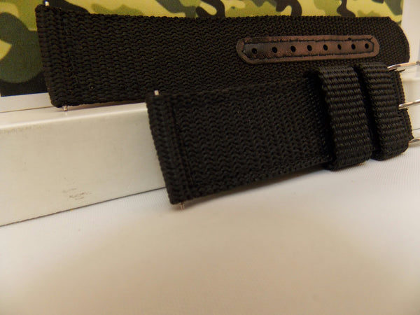 Military Black 20mm Wide Nylon Stitch Reinforced  w/Pins.Washable Watchband
