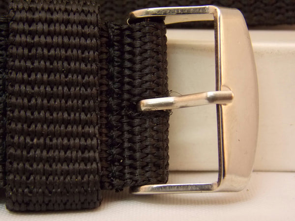 Military Black 20mm Wide Nylon Stitch Reinforced  w/Pins.Washable Watchband