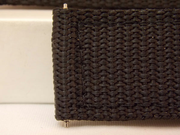 Military Black 20mm Wide Nylon Stitch Reinforced  w/Pins.Washable Watchband