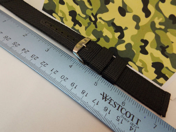 Military Black 20mm Wide Nylon Stitch Reinforced  w/Pins.Washable Watchband