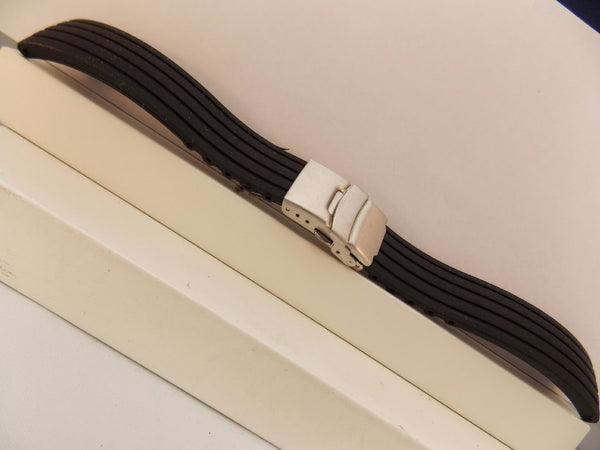 Sportband 24mm Black Silicone Resin.Deployment Push Button Buckle W/Spring Bars