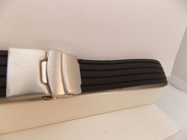 Sportband 24mm Black Silicone Resin.Deployment Push Button Buckle W/Spring Bars