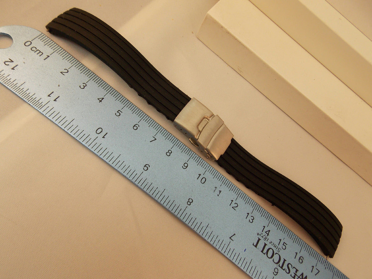 Sportband 20mm Black Silicone Resin.Deployment Push Button Buckle W/Spring Bars