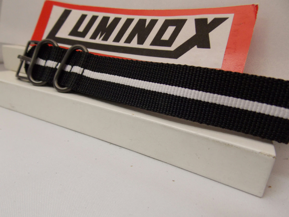 Luminox Watchband Regimental Stripe.Black/White 23mm w/ Gun Metal Hardware.
