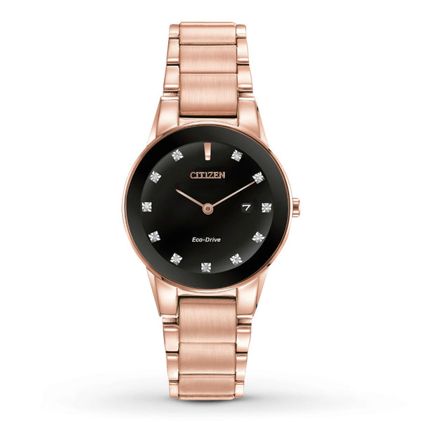 Citizen Axiom Unisex Rose/Pink Gold Bracelet w/Diamond Dial and Date. 50% Off