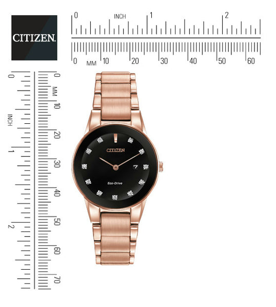 Citizen Axiom Unisex Rose/Pink Gold Bracelet w/Diamond Dial and Date. 50% Off