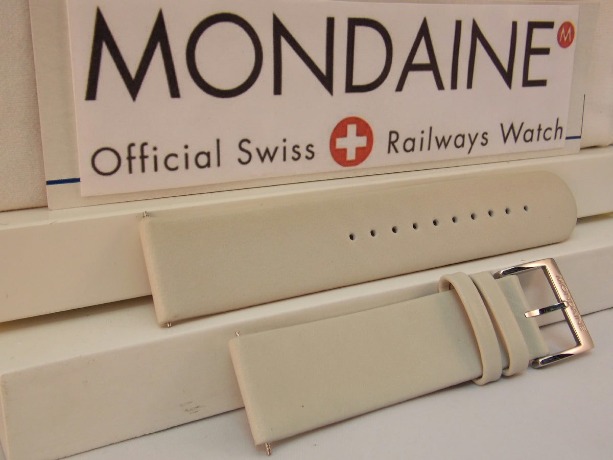 Mondaine Swiss Railways watchband 20mm Cream/Bone/Creme Leather w/Pins