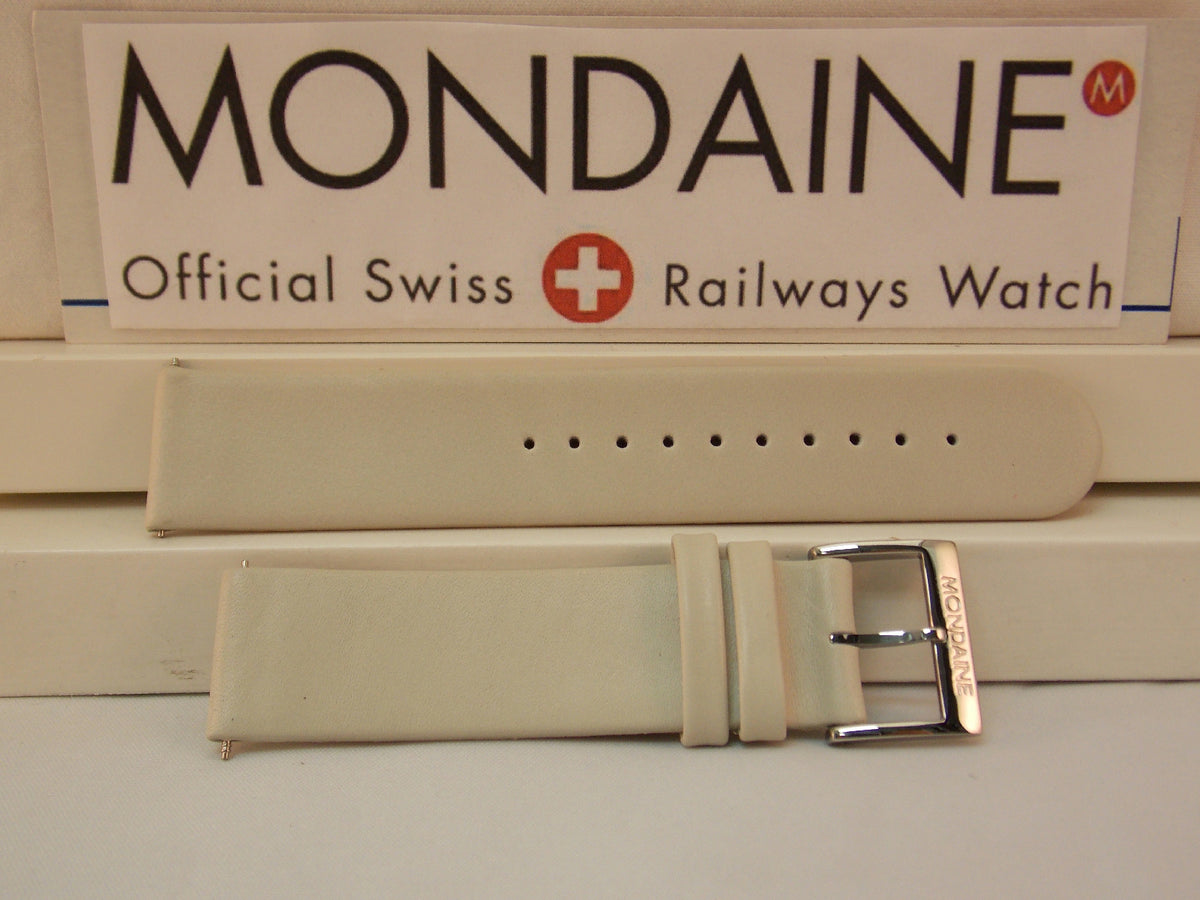 Mondaine Swiss Railways watchband 20mm Cream/Bone/Creme Leather w/Pins