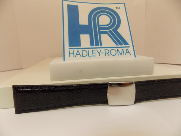 Hadley Roma Watchband A: 20mm Black Genuine Lizard Skin w/Butterfly Fold Buckle.
