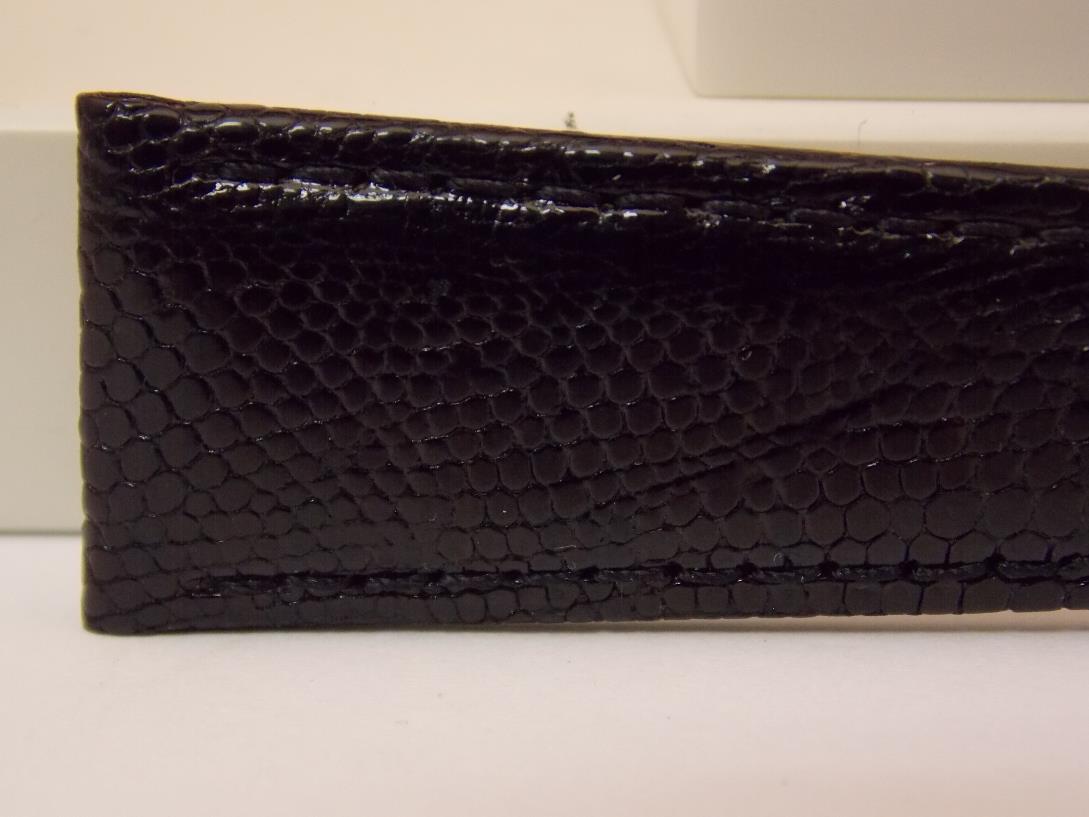 Hadley Roma Watchband A: 20mm Black Genuine Lizard Skin w/Butterfly Fold Buckle.