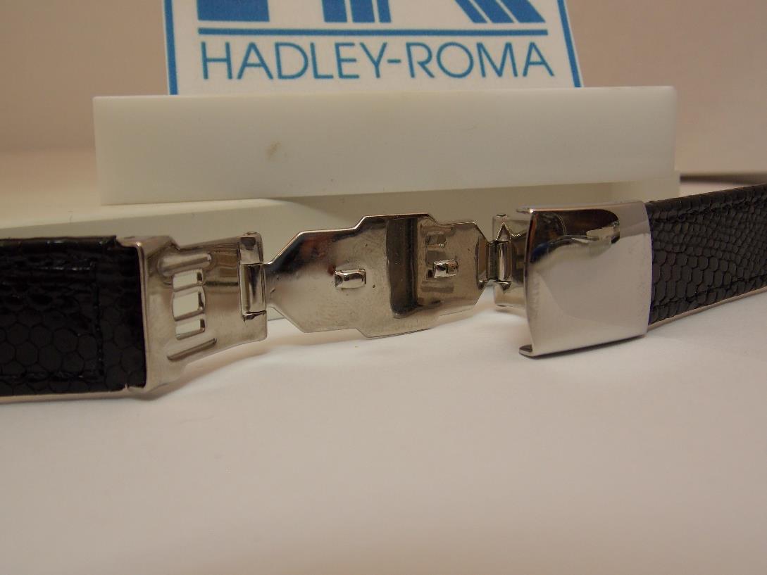 Hadley Roma Watchband A: 20mm Black Genuine Lizard Skin w/Butterfly Fold Buckle.