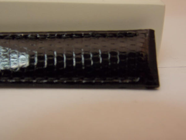 Hadley Roma Watchband 14mm Ladies Black Genuine Lizard  w/Butterfly Fold Buckle.