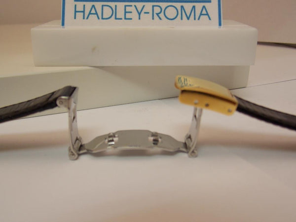 Hadley Roma Watchband 12mm Lds Blk Genuine Lizard w/Butterfly Gold ToneBuckle.
