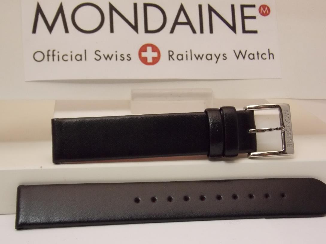 Mondaine Swiss Railways watchband FE3116.21Q 16mm Black Leather Red Back