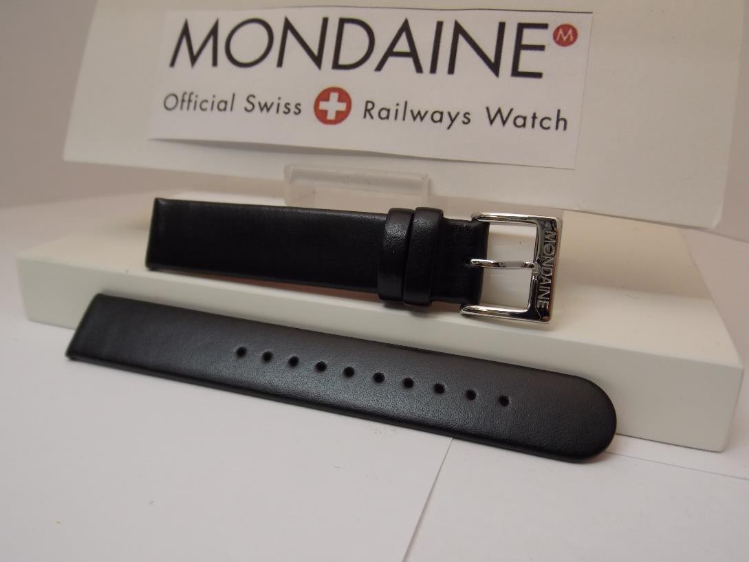 Mondaine Swiss Railways watchband FE3116.21Q 16mm Black Leather Red Back