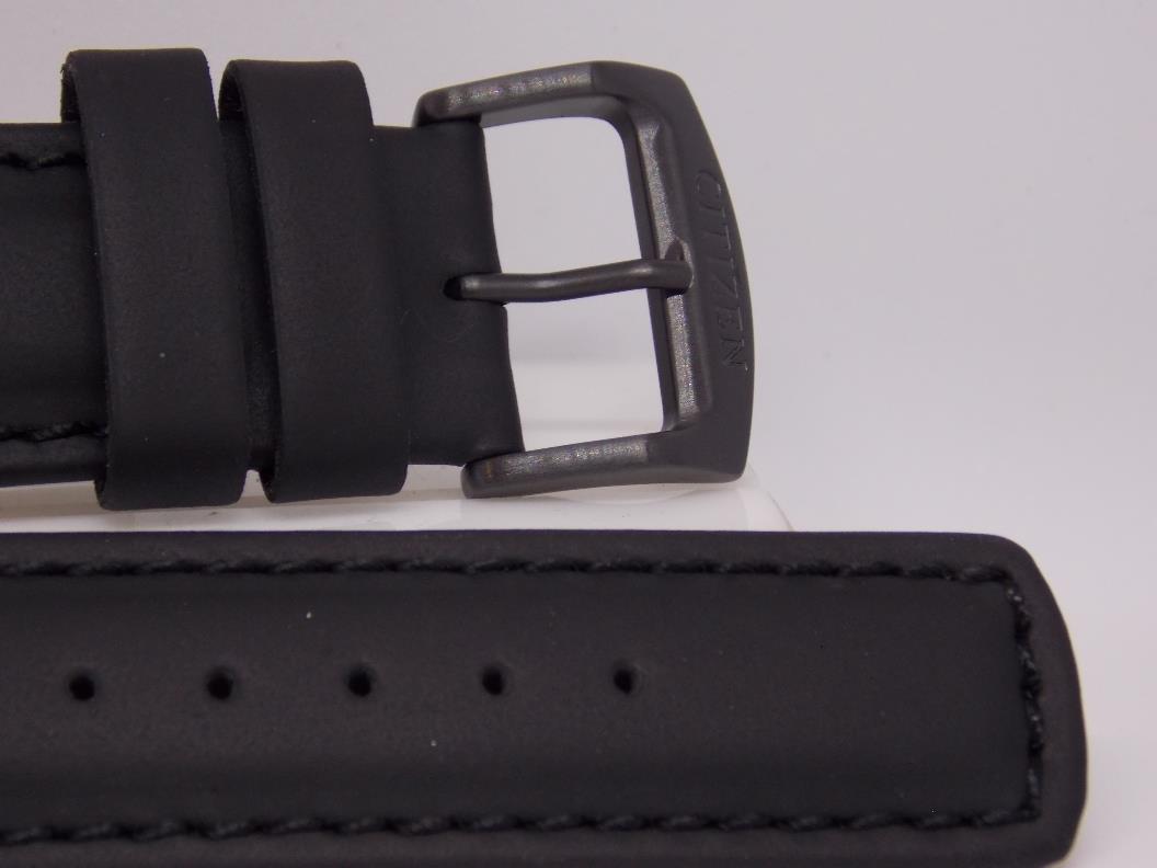 Citizen watchband AW1135 -01E. Original Black Leather w/ Logo Buckle