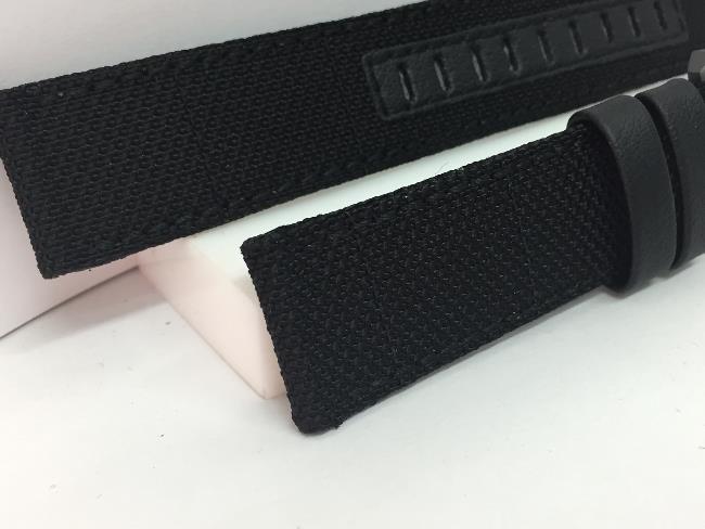 Luminox Watchband F-117 Leather. Black Nylon Weave Capped Topside. Leather Under